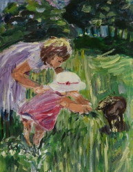 Little Girl Feeding the Goat